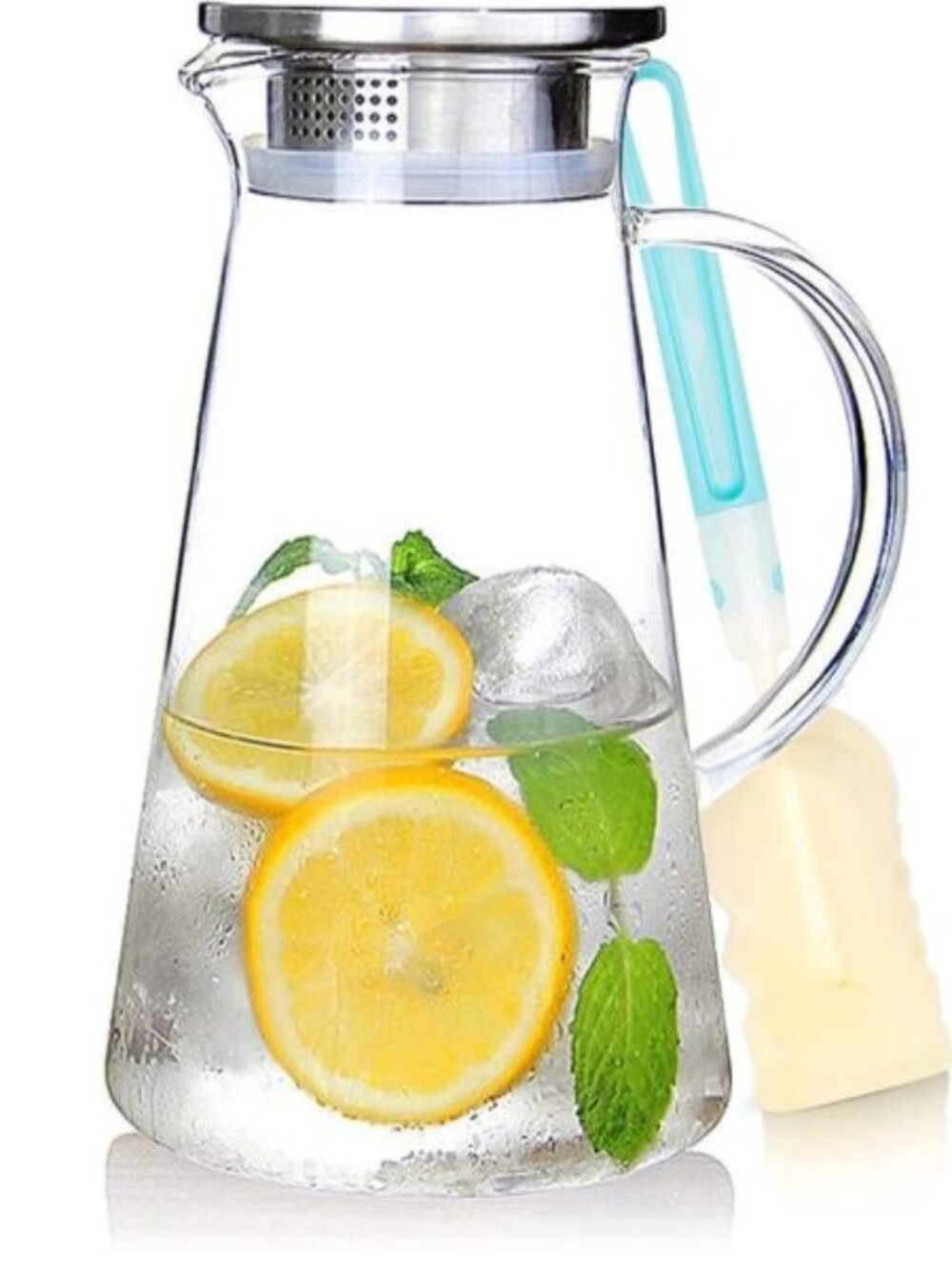 Glass Pitcher with Lid, Easy Clean Heat Resistant Glass Water Carafe with Handle